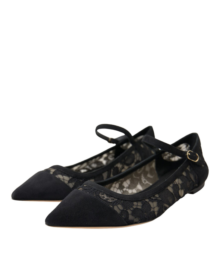 Dolce & Gabbana Black Taormina Lace Bellucci Flats Shoes