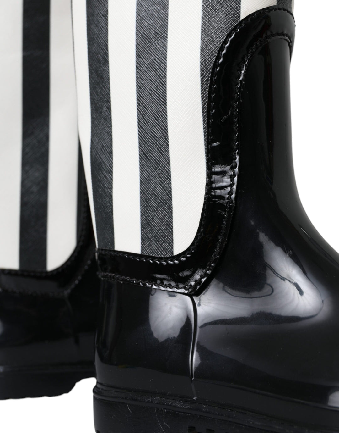 Dolce & Gabbana Black Rubber Knee High Flat Boots Shoes