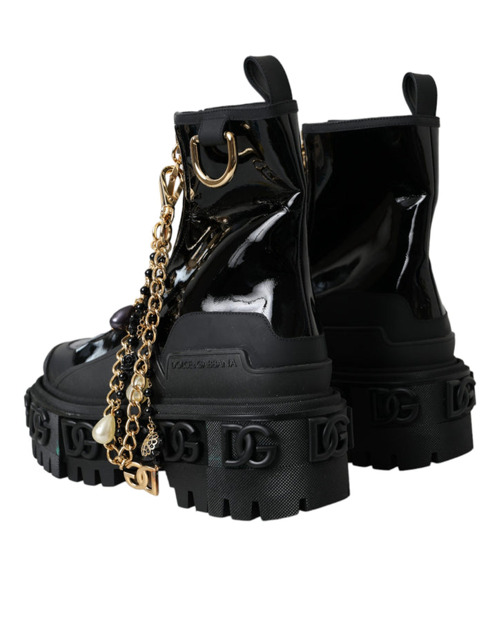 Dolce & Gabbana Black Rubber Embellished Trekking Boots Shoes