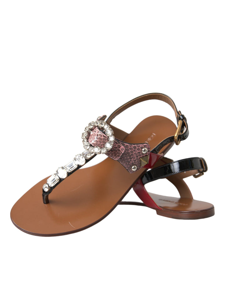 Dolce & Gabbana Multicolor Crystal Sandals Flip Flops Shoes