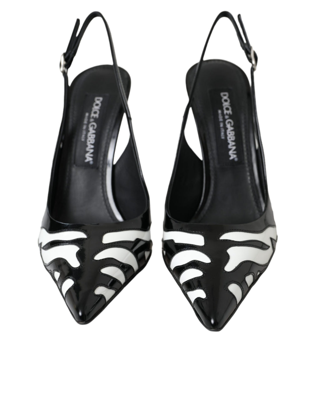 Dolce & Gabbana Black White Zebra Leather Slingback Shoes