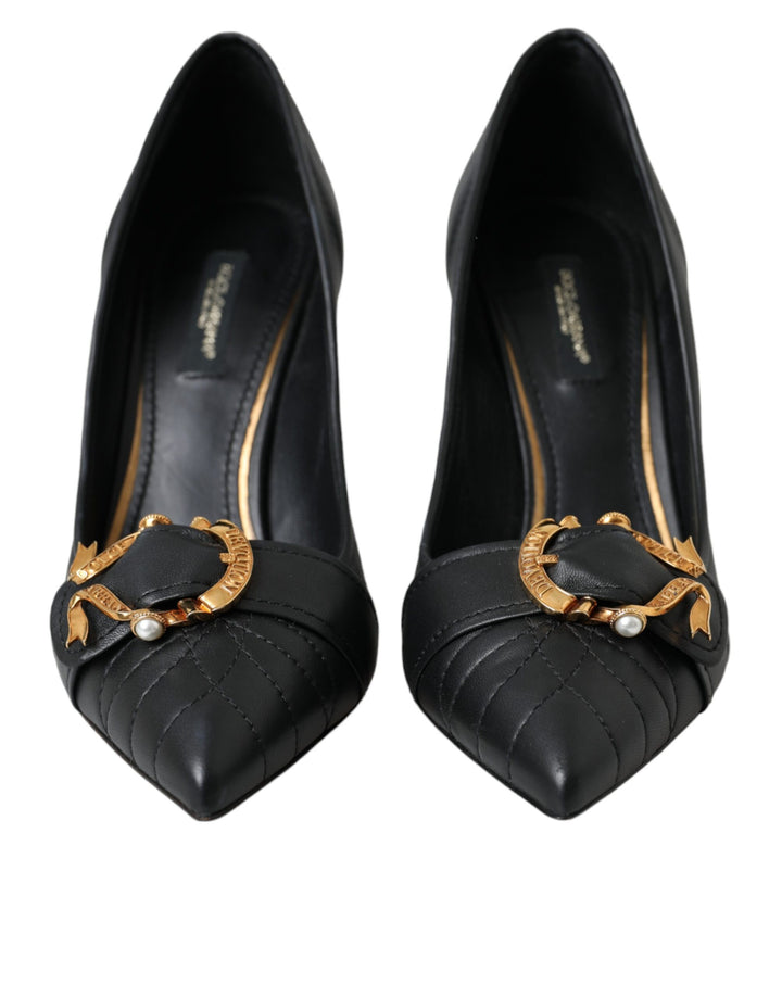 Dolce & Gabbana Black Devotion Leather Heels Pumps Shoes