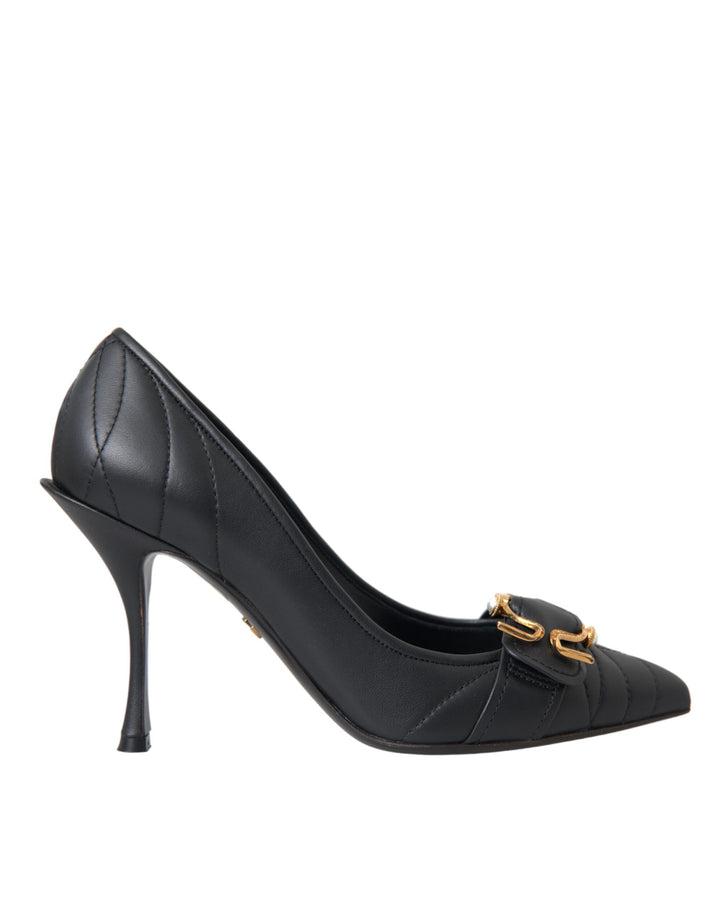 Dolce & Gabbana Black Devotion Leather Heels Pumps Shoes