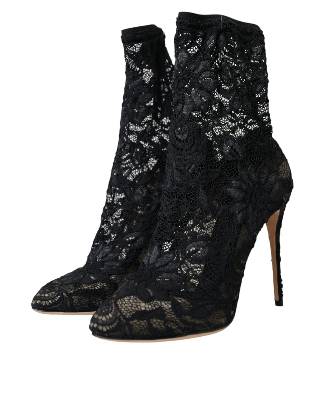 Dolce & Gabbana Black Stretch Taormina Lace Boots Shoes