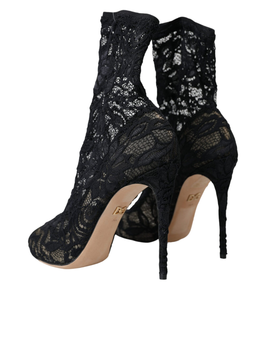 Dolce & Gabbana Black Stretch Taormina Lace Boots Shoes