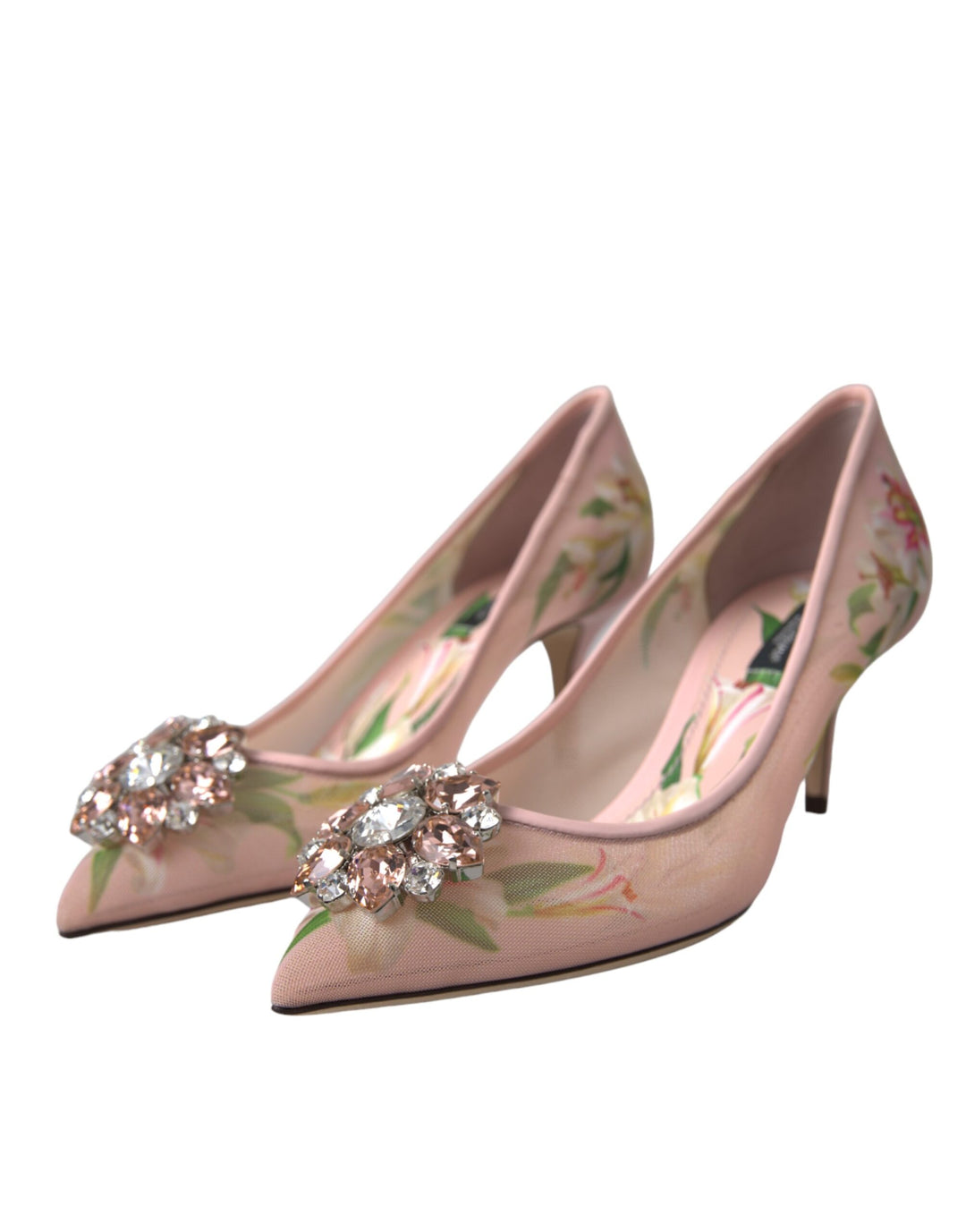 Dolce & Gabbana Pink Floral Crystal Bellucci Pumps Shoes