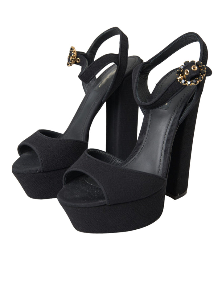 Dolce & Gabbana Black Leather Platform Heels Sandals Shoes