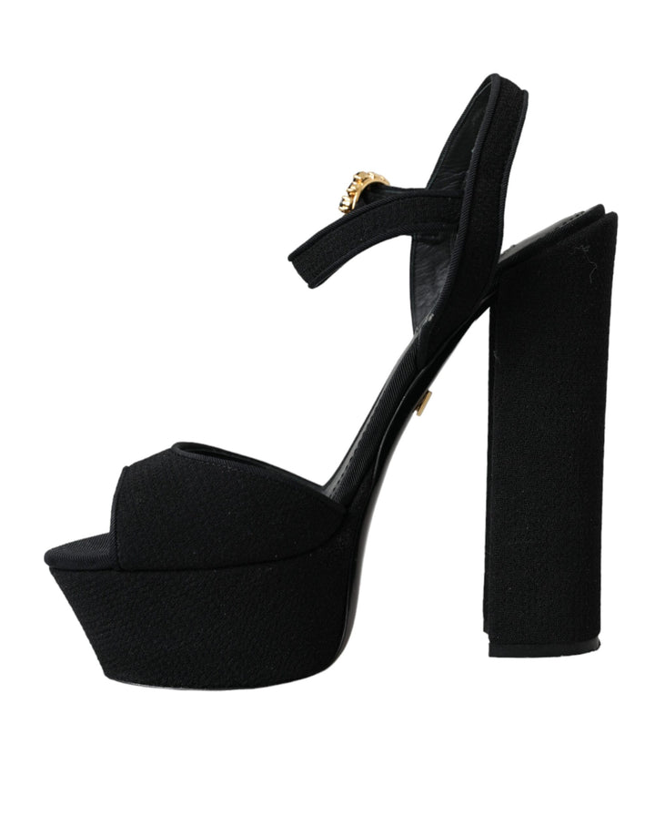 Dolce & Gabbana Black Leather Platform Heels Sandals Shoes