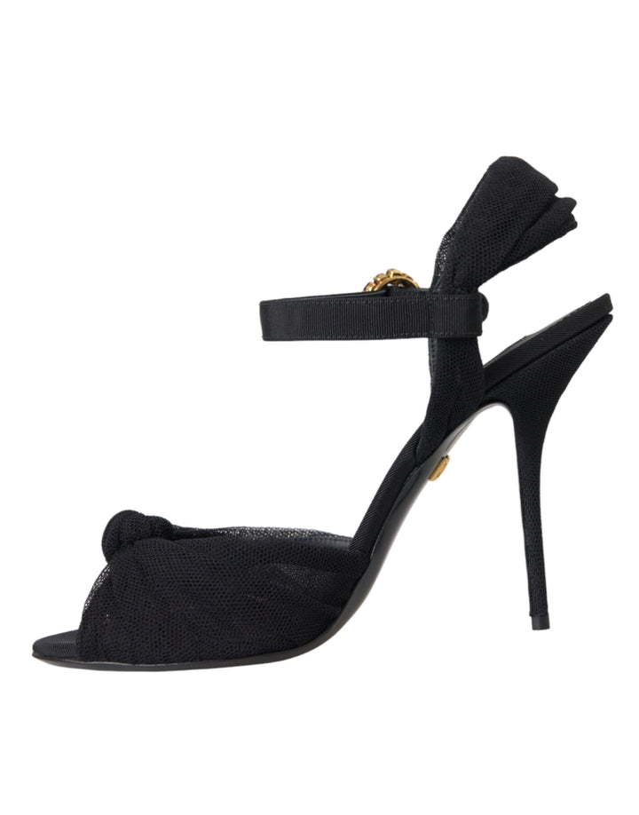 Dolce & Gabbana Black Suede Crystals Keira Sandals Shoes