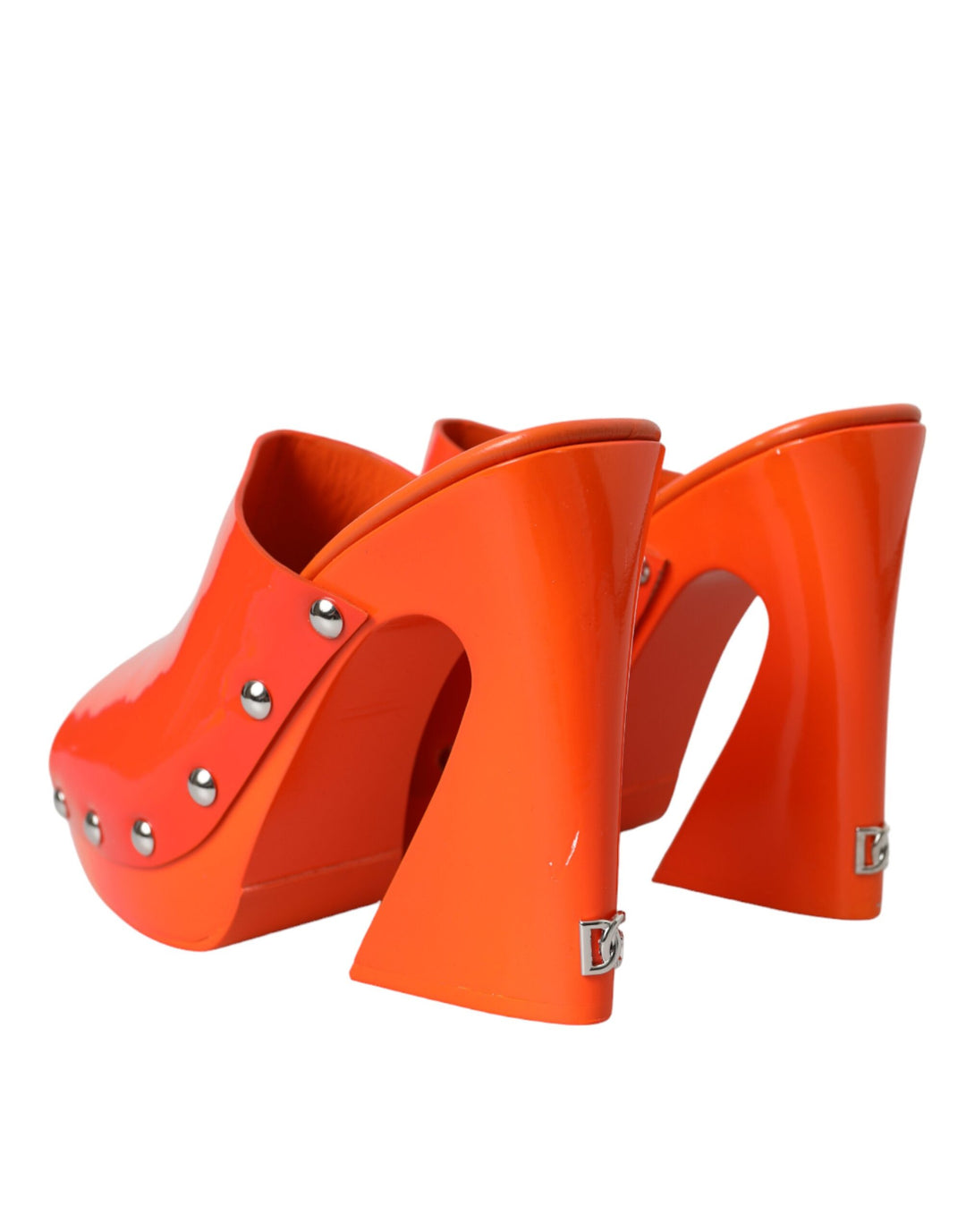 Dolce & Gabbana Orange Leather Mules Sandals Heels Shoes