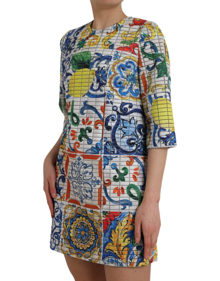 Dolce & Gabbana Multicolor Majolica 3/4 Sleeves Shift Dress