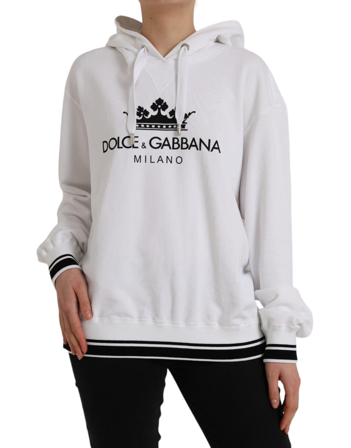 Dolce & Gabbana White Cotton Logo Hoodie Pullover Sweater