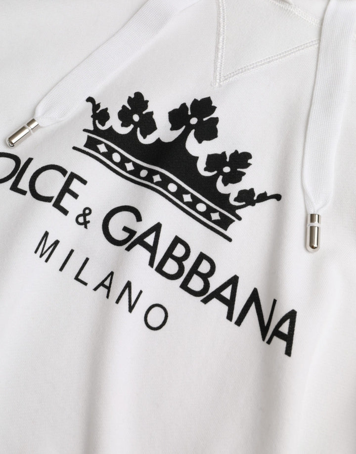 Dolce & Gabbana White Cotton Logo Hoodie Pullover Sweater