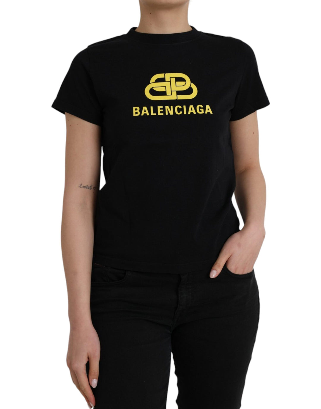 Balenciaga Black Cotton Logo Crew Neck Short Sleeves T-shirt