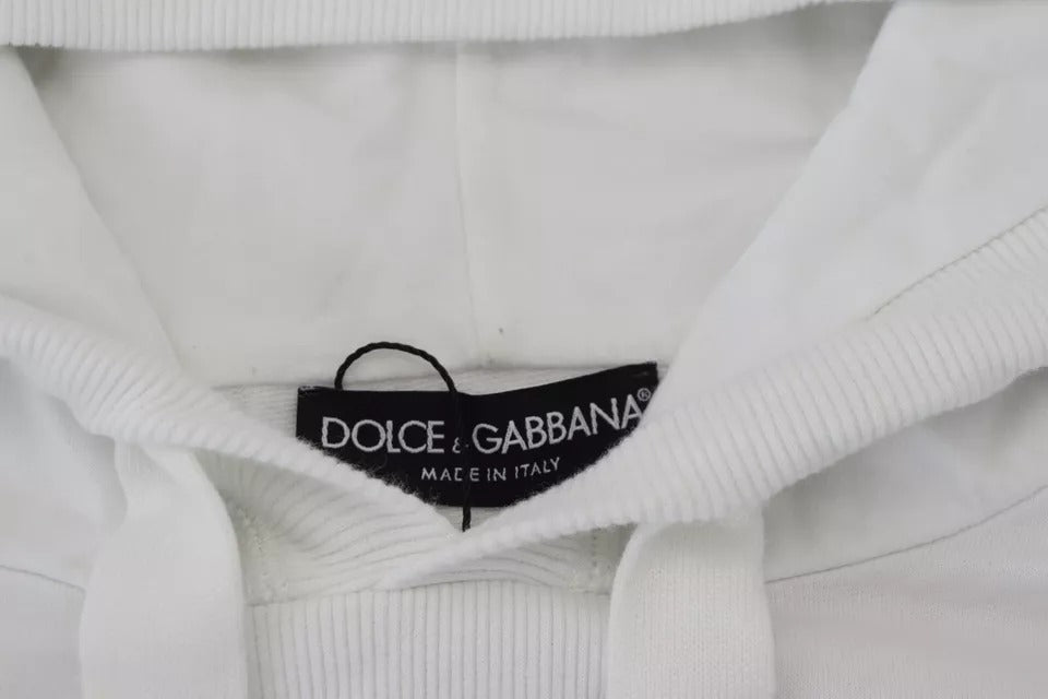 Dolce & Gabbana White Cotton Hooded Sweatshirt Logo Sweater