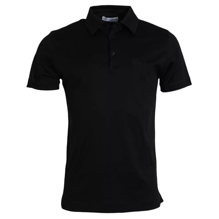 Dolce & Gabbana Black Logo Cotton Collared Polo Top T-shirt