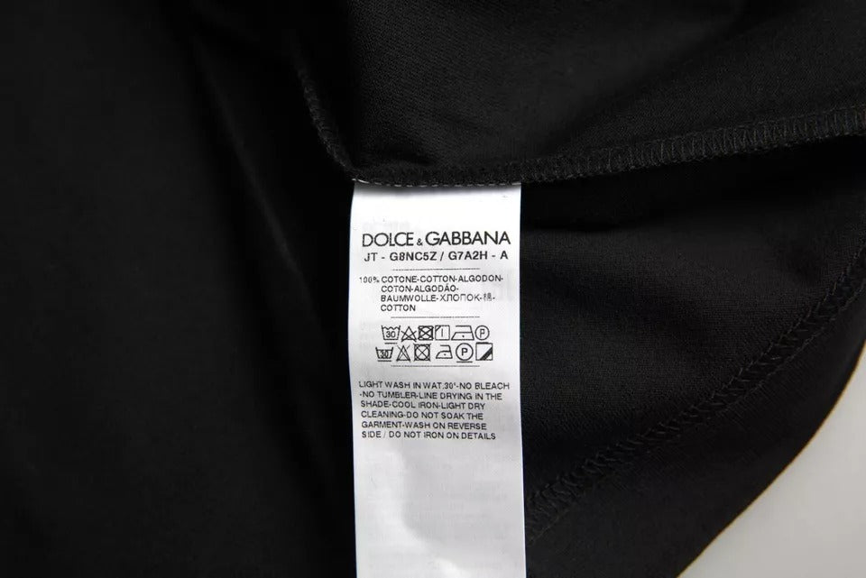 Dolce & Gabbana Black Logo Patch Cotton Crew Neck T-shirt