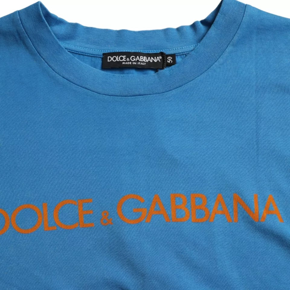 Dolce & Gabbana Blue Logo Print Short Sleeve Cotton T-shirt