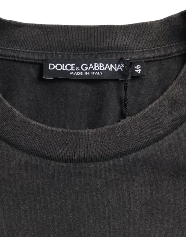 Dolce & Gabbana Gray Logo Embellished Cotton Short Sleeves T-shirt