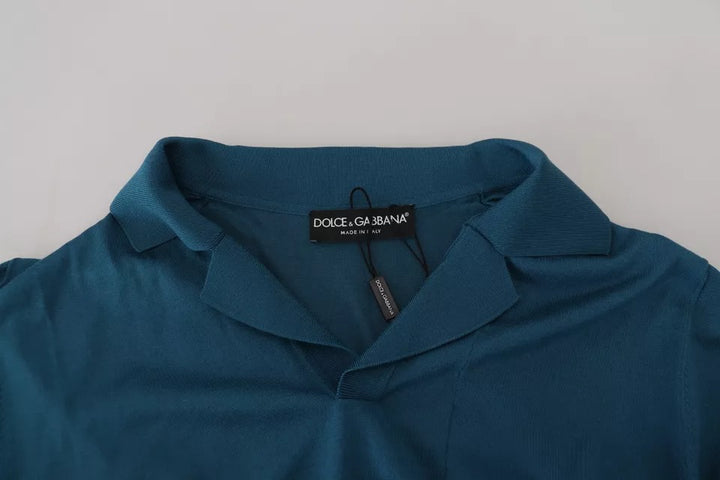 Dolce & Gabbana Blue Collared Short Sleeves Silk T-shirt