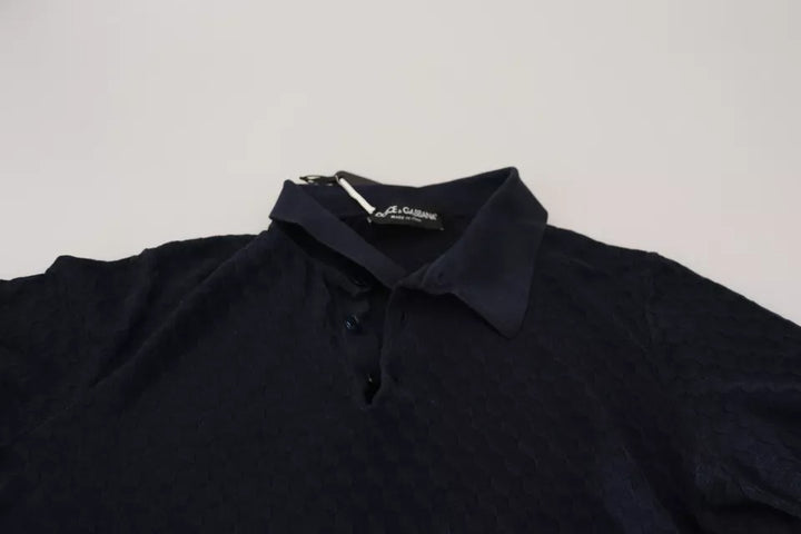 Dolce & Gabbana Dark Blue Collared Polo Casual Silk T-shirt