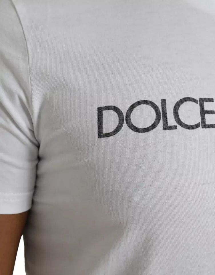 Dolce & Gabbana White Logo Cotton Crew Neck Short Sleeves T-shirt