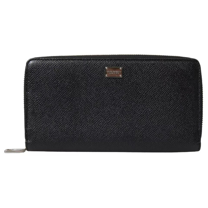 Dolce & Gabbana Black Calf Leather Zip Around Continental Women Wallet