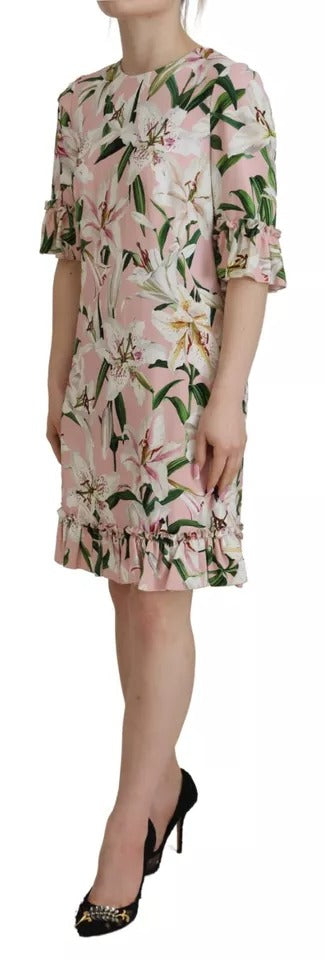 Dolce & Gabbana Pink Lily Viscose Sheath Knee Length Dress