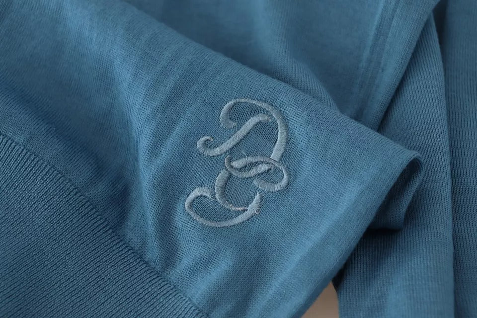 Dolce & Gabbana Blue Cashmere Crewneck Pullover Logo Sweater