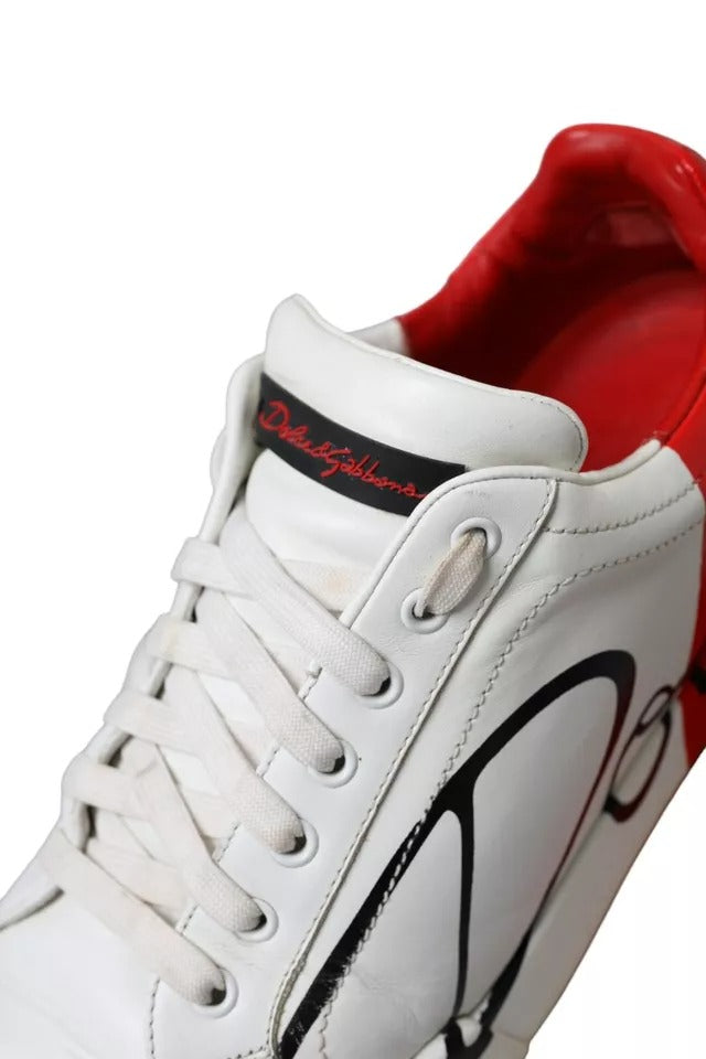 Dolce & Gabbana White Red Leather Logo Low Top Sneakers Shoes