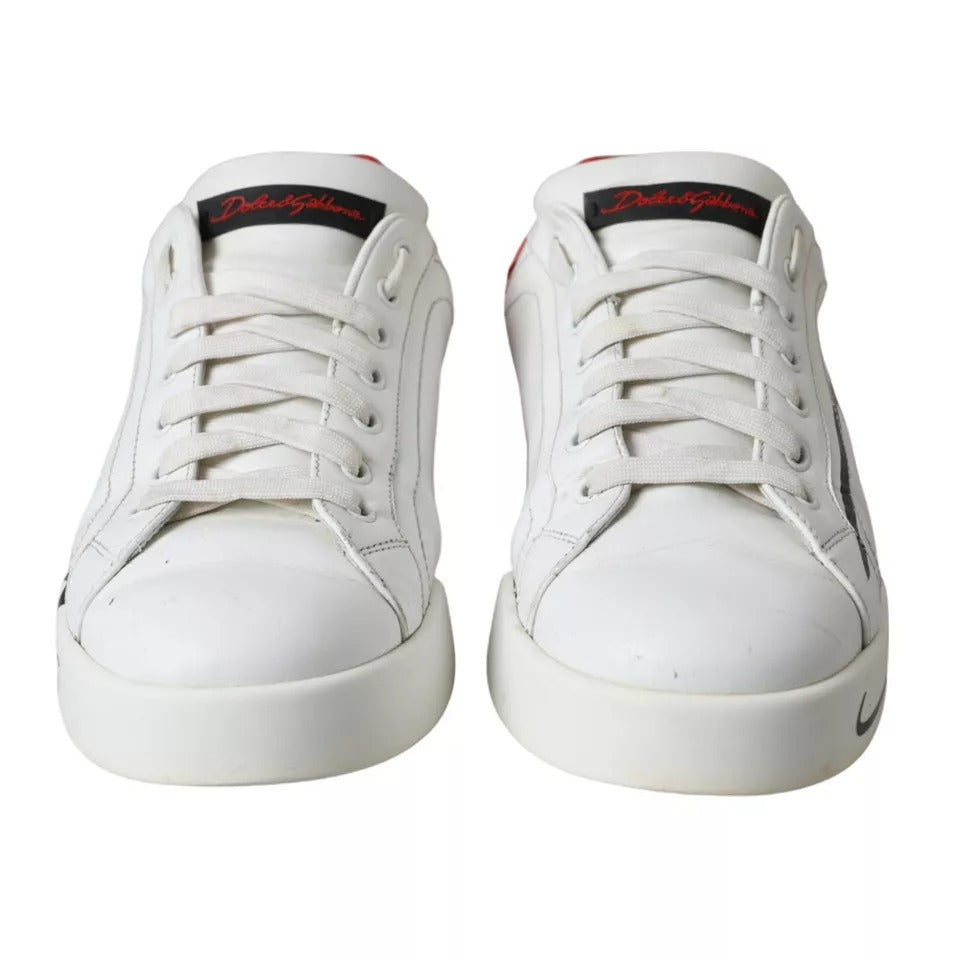 Dolce & Gabbana White Red Leather Logo Low Top Sneakers Shoes