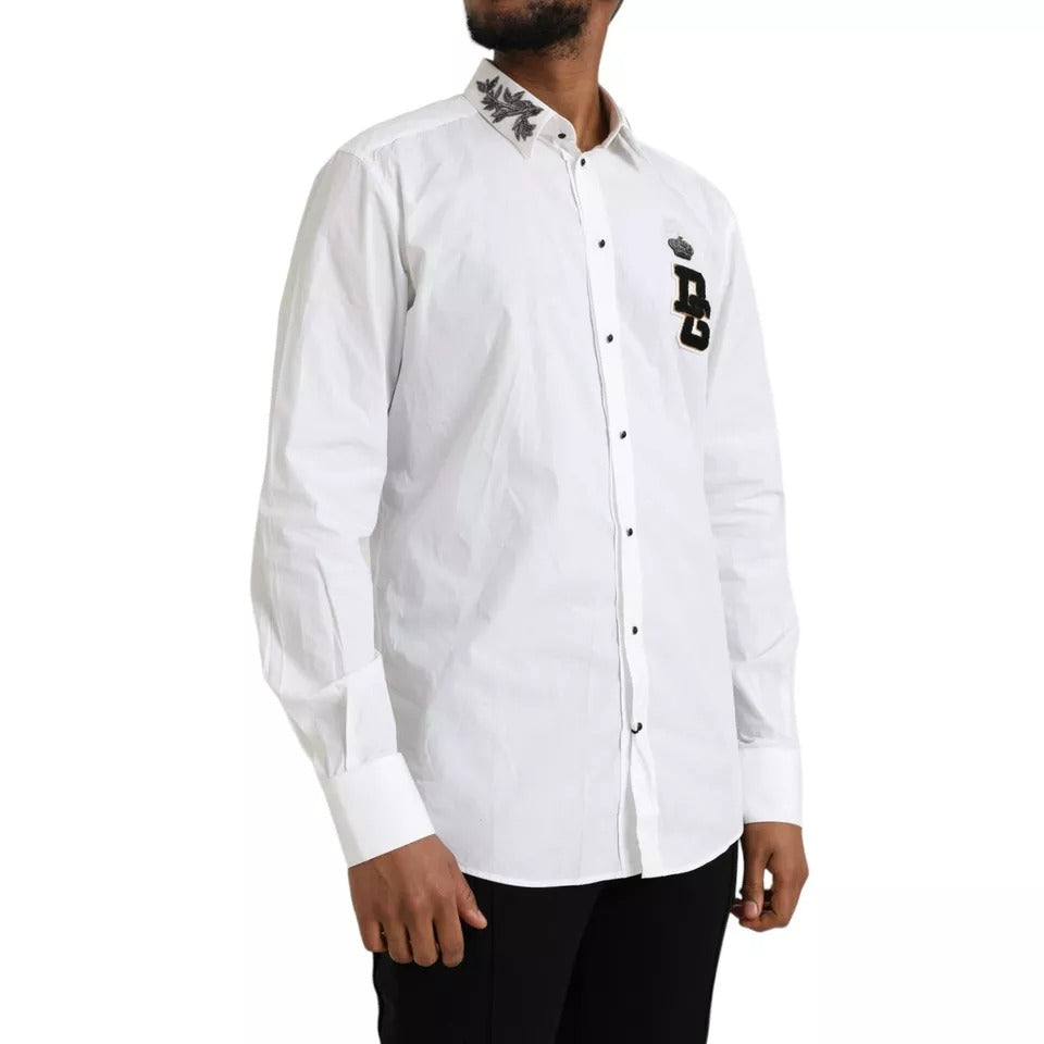 Dolce & Gabbana White GOLD Logo Cotton Long Sleeves Shirt