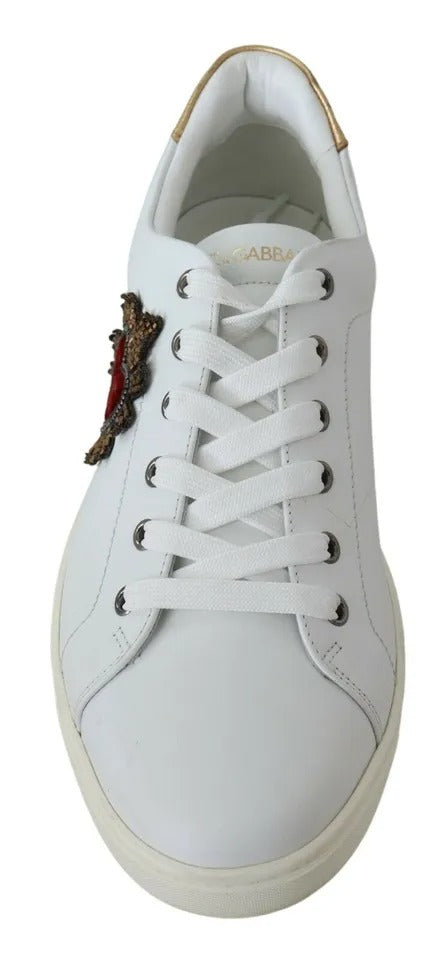 Dolce & Gabbana White Leather Heart Low Top Sneakers Men Shoes