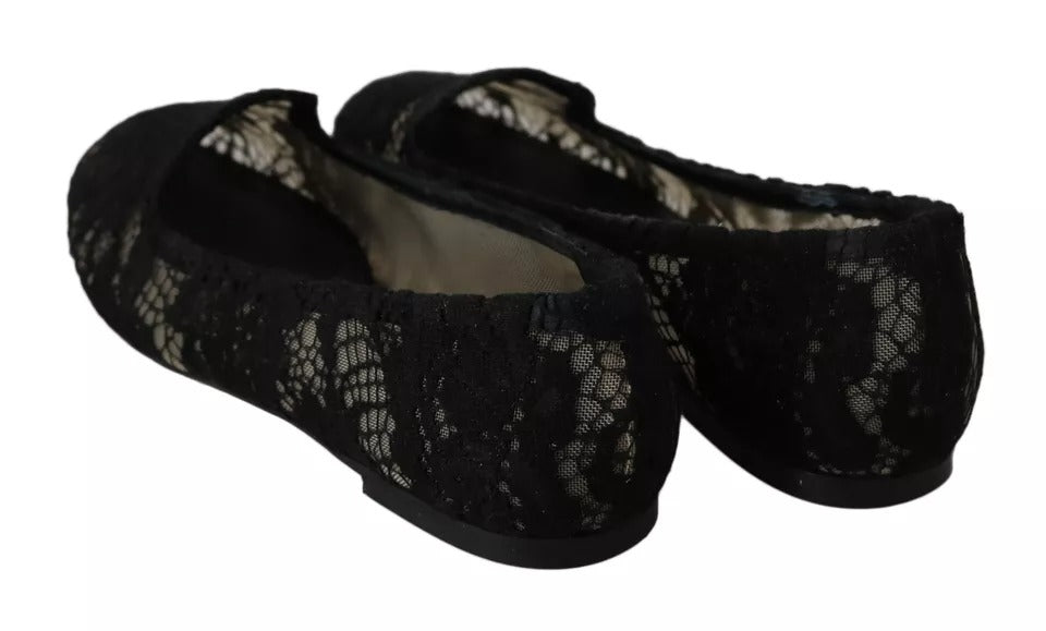 Dolce & Gabbana Black Floral Lace Loafers Flats Shoes