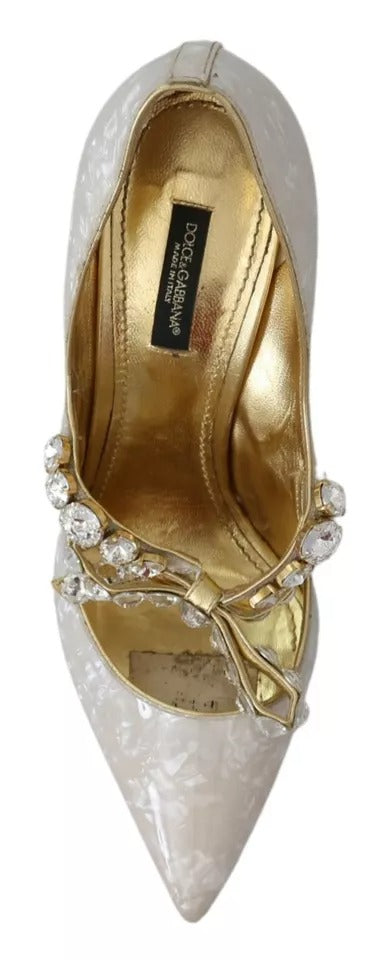 Dolce & Gabbana White Crystal Bow Pearl Mary Jane Pumps Shoes