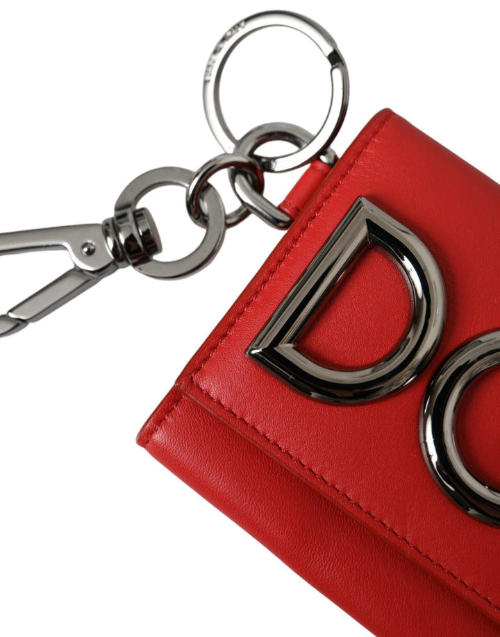 Dolce & Gabbana Red Calfskin Leather DG Logo Keyring Coin Purse Wallet