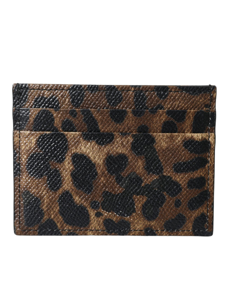 Dolce & Gabbana Brown Leather Leopard Logo Plaque Women Cardholder Wallet