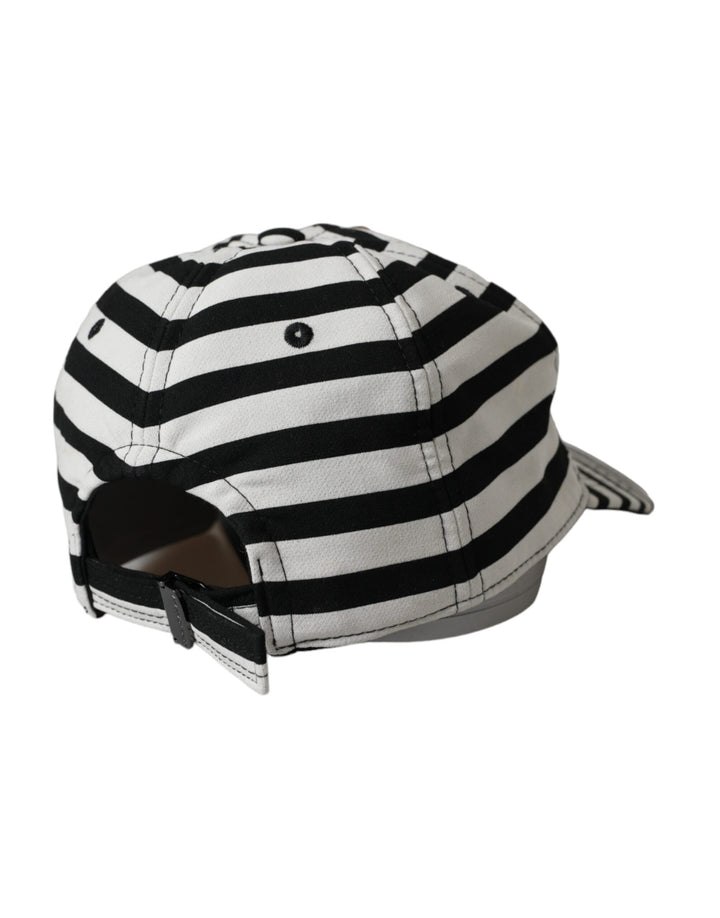 Dolce & Gabbana Black White Stripe Amore Heart Applique Baseball Hat