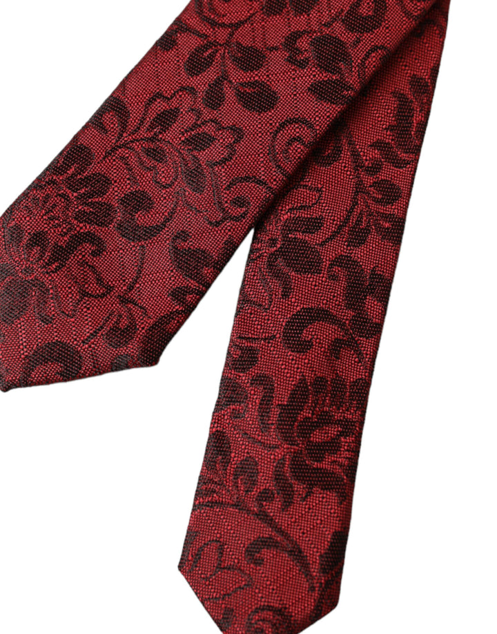 Dolce & Gabbana Red Floral Brocade Silk Adjustable Men Tie