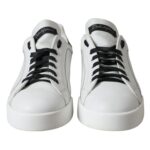 Dolce & Gabbana White Black Leather Low Top Sneakers Men Shoes