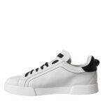 Dolce & Gabbana White Black Leather Low Top Sneakers Men Shoes