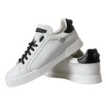 Dolce & Gabbana White Black Leather Low Top Sneakers Men Shoes