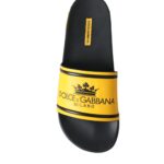 Dolce & Gabbana Black Yellow Neoprene Slides Beachwear Shoes