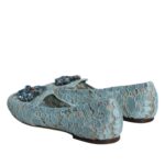 Dolce & Gabbana Blue Lace Crystal Ballet Flats Loafers Shoes