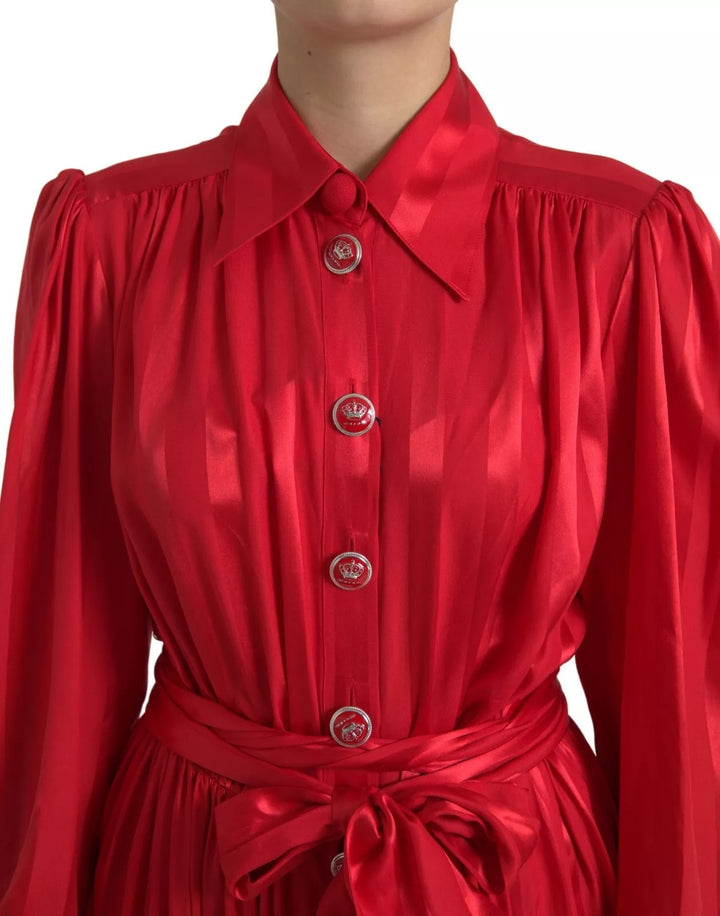 Dolce & Gabbana Elegant Red Silk Midi Dress with Button Detail