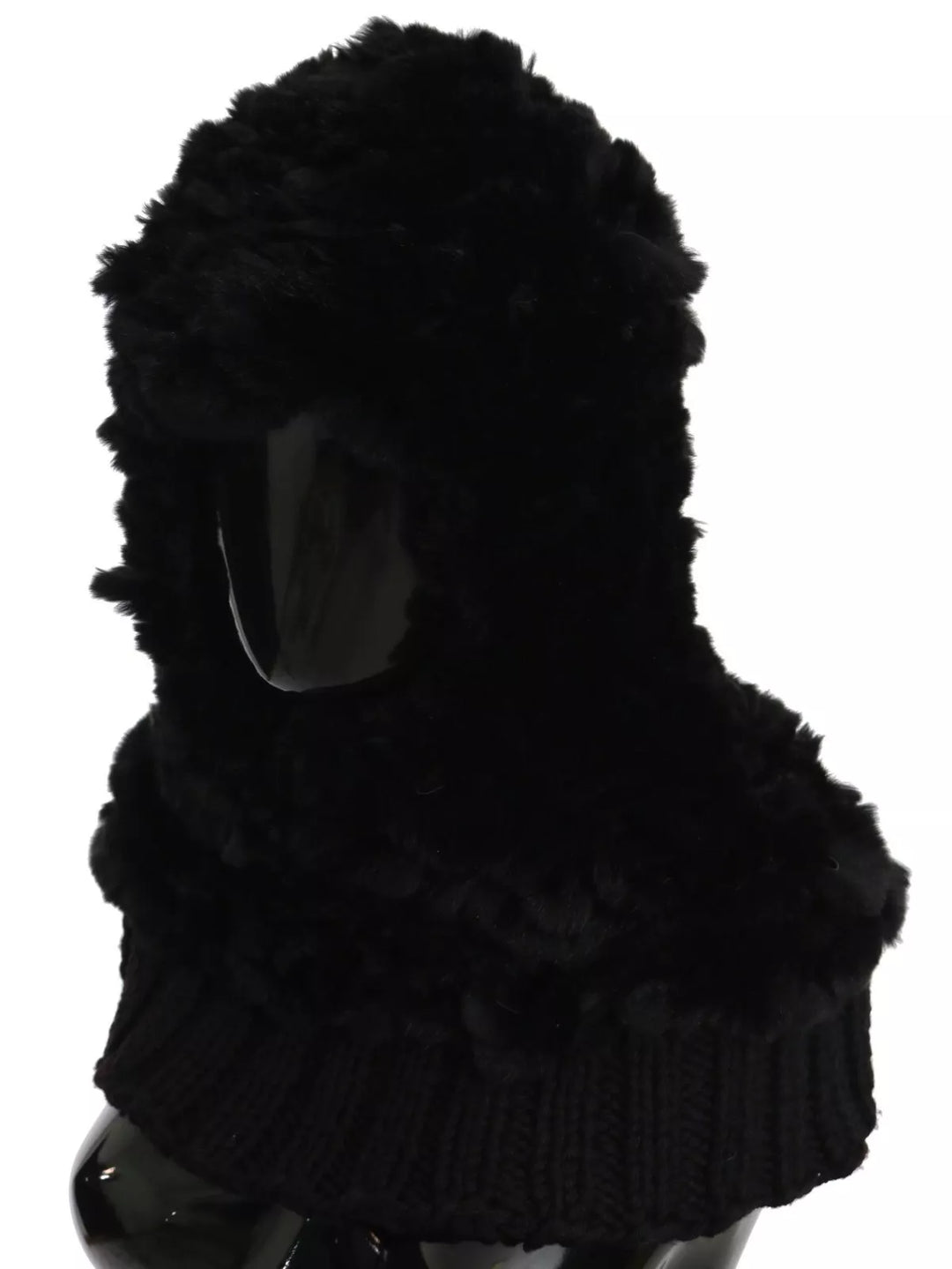 Dolce & Gabbana Black Silver Fox Fur Cashmere Hooded Scarf