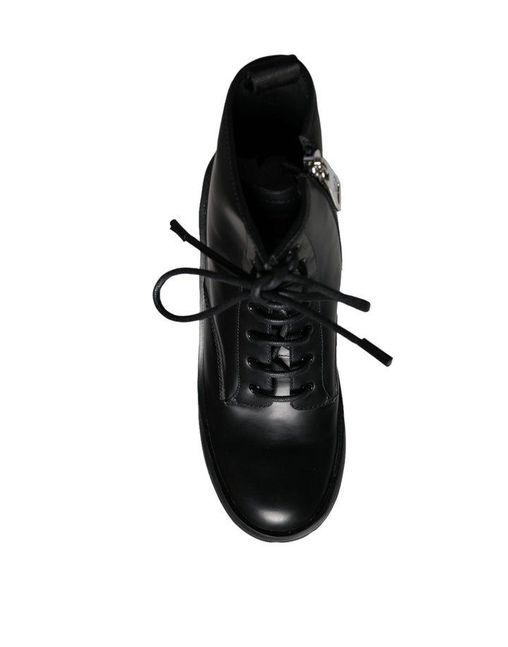 Dolce & Gabbana Black Lace Up Trekking Ankle Boots Men Shoes