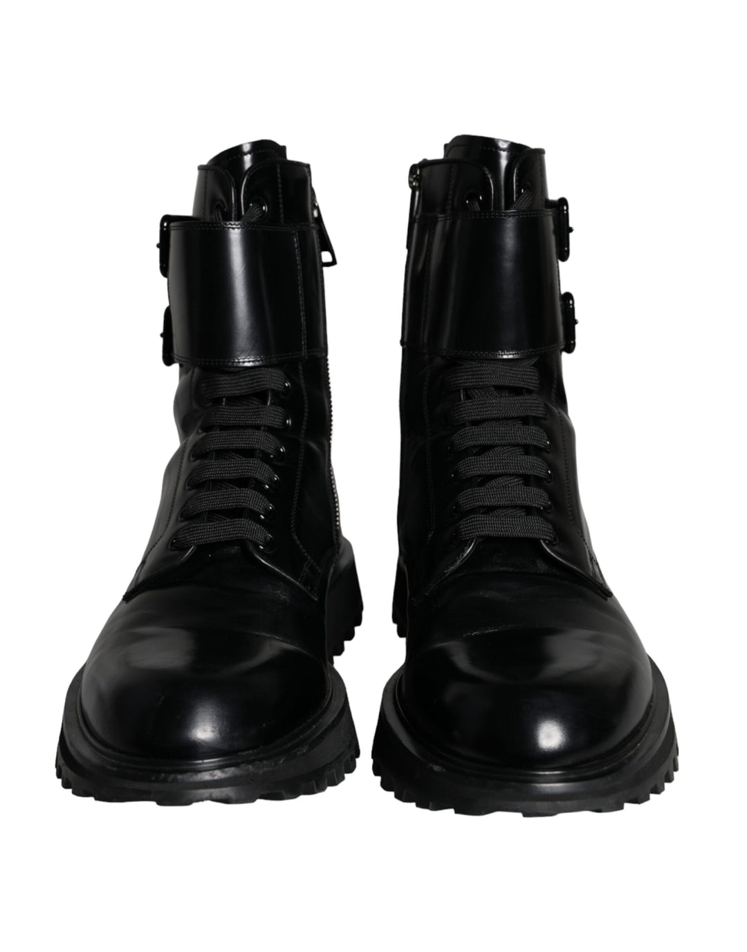 Dolce & Gabbana Black Leather Lace Up Men Mid Calf Boots Shoes