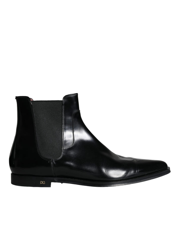 Dolce & Gabbana Black Leather Chelsea Ankle Boots Shoes