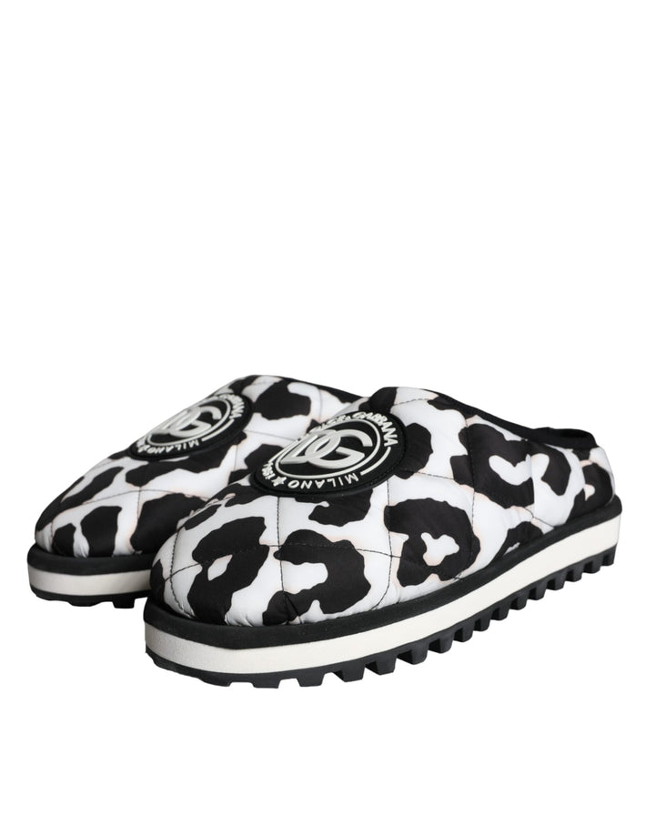 Dolce & Gabbana Black White Quilted Logo Sandals Slides Shoes